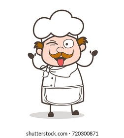 Cartoon Funny Chef Face with Tongue-Out