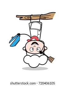 Cartoon Funny Chef Hanging Upside Down Vector Illustration