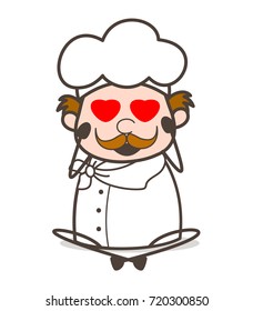 Cartoon Funny Chef Smiling Face with Heart-Eyes Vector