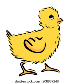 Cartoon funny chicken isolated on white. Vector illustration