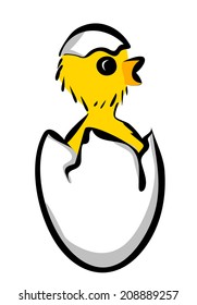 Cartoon funny chicken isolated on white. Vector illustration