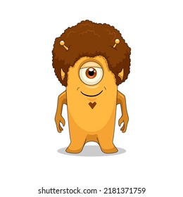 cartoon funny childish alien with afro hairstyle vector illustration. Vector illustration