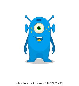 cartoon funny childish blue alien vector illustration. Vector illustration