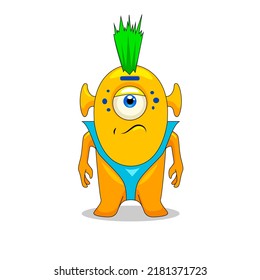 cartoon funny childish punk with mohawk hairstyle alien vector illustration. Vector illustration