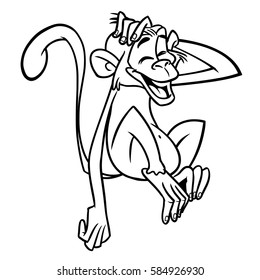 Cartoon funny chimpanzee monkey outlines. Vector illustration on monkey mascot isolated line art