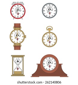 Cartoon funny clock or watch face smiles illustrationrtoon funny clock face smiles 03