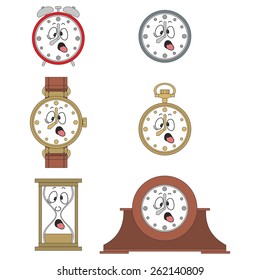 Cartoon funny clock or watch face smiles illustrationrtoon funny clock face smiles 02