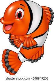 Cartoon funny clown fish posing isolated on white background