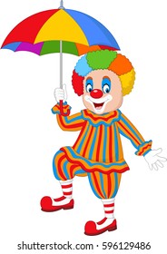 Cartoon funny clown holding an umbrella