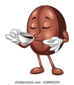 Cartoon funny Coffee bean drinking coffee