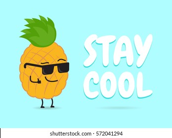 Cartoon Funny Cool Vector Pineapple. Vector Illustration