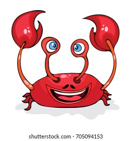 Cartoon funny crab, cancer, painted character, isolated on white background, vector hand drawing