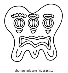Cartoon funny, crazy alien or monster outline original illustration