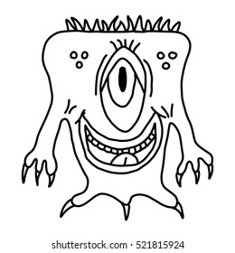 Cartoon funny, crazy alien or monster outline original illustration