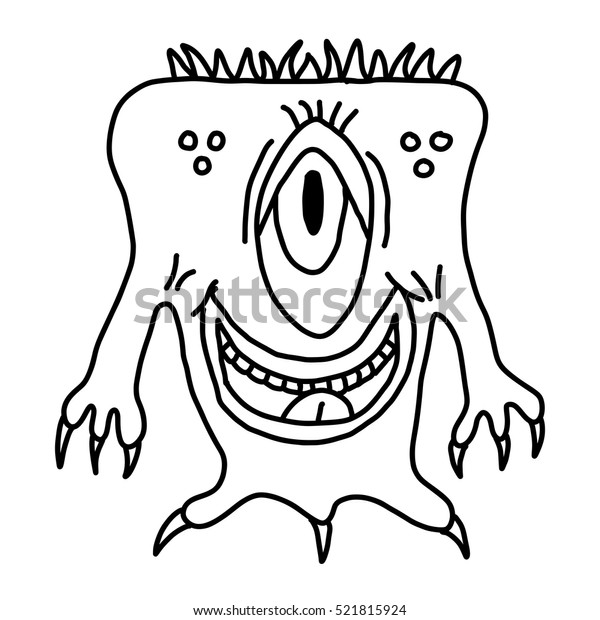 Cartoon Funny Crazy Alien Monster Outline Stock Vector (Royalty Free ...