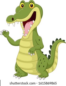 Cartoon funny crocodile isolated on white background 