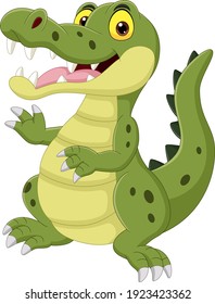 Cartoon Funny Crocodile Isolated On White Background 