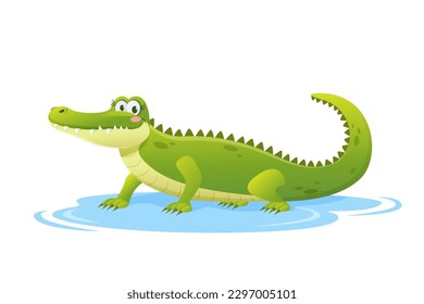 Cartoon funny crocodile isolated on white background