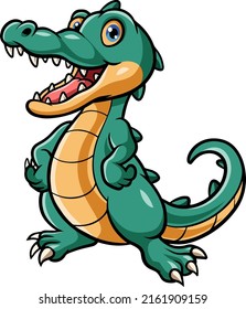 Cartoon funny crocodile posing on white background