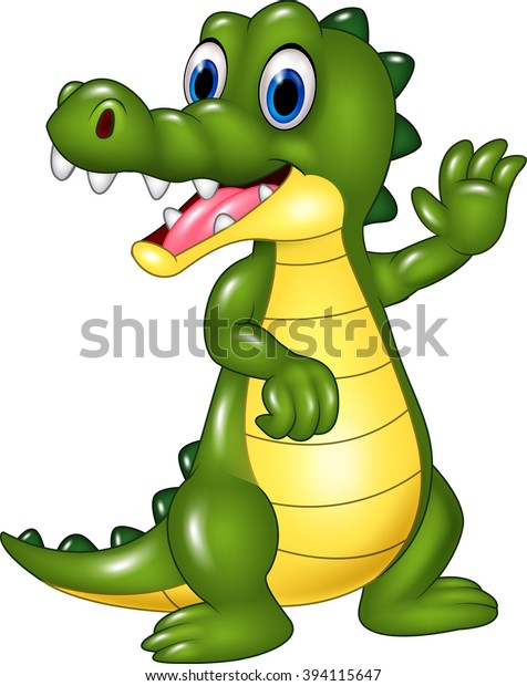 Cartoon Funny Crocodile Waving Hand Isolated Stock Vector (Royalty Free ...