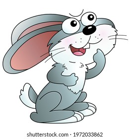 Cartoon funny curious bunny or hare. Animals. Colorful vector illustration for kids.