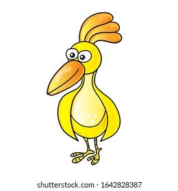 Cartoon funny cute bird on white background