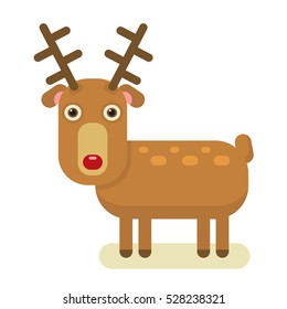 Cartoon funny cute deer with red nose vector illustration