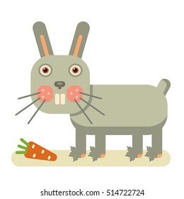 cartoon funny cute grey rabbit with a carrot