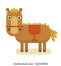 cartoon funny cute horse with red seat vector illustration
