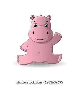 Cartoon funny, cute and little hippo character,isolated on white background- Vector 