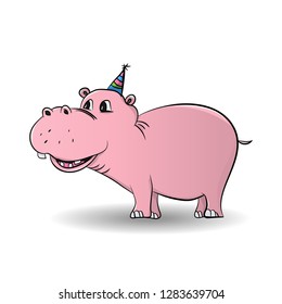 Cartoon funny, cute and little hippo character,isolated on white background- Vector 