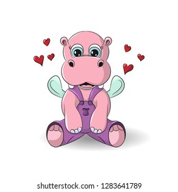 Cartoon funny, cute and little hippo girl character,isolated on white background- Vector 