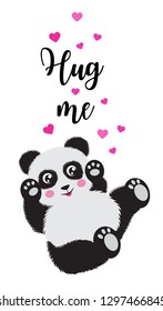 Cartoon funny cute little panda. hug me picture for valentines day. eps10.