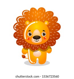Cartoon funny cute red lion child vector illustration