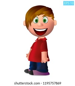 Cartoon funny cute   standing boy illustration on transparent  background.  Gradient mesh. High resolution