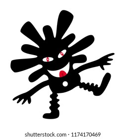 Cartoon funny dancing man with a red tongue and a smile. Vector picture.