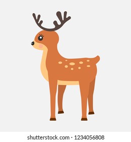 Cartoon funny deer icon isolated on white background. Vector illustration. Eps 10.