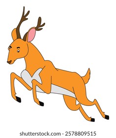 Cartoon funny deer jumping on white background