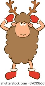 Cartoon funny deer. Vector Christmas illustration