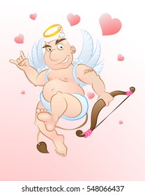 Cartoon funny devil in costume cupid. Character mascot of Valentine's Day. Vector illustration