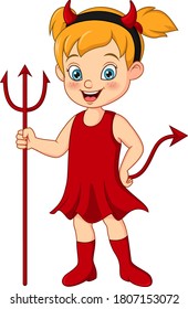 Cartoon funny devil girl holding a pitchfork