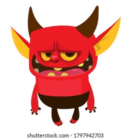 Cartoon funny devil laughing. Vector illustration for Halloween