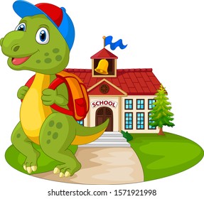 Cartoon Funny Dinosaur Going To School