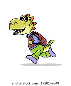 Cartoon funny dinosaur going to school vector image