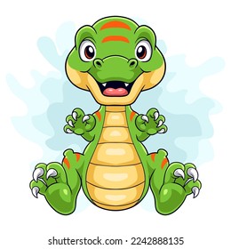 Cartoon funny dinosaur on white background