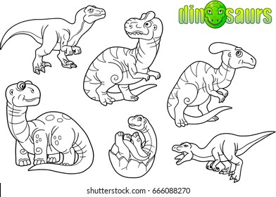Cartoon funny dinosaurs, set of images