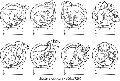 Cartoon funny dinosaurs, set of images