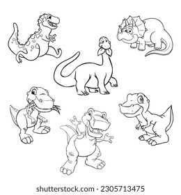 cartoon funny dinosaurs. Set of vector drawings EPS 10