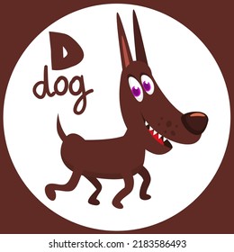 Cartoon funny dog. Alphabet letter D. Vector illustration isolated