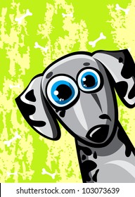 Cartoon funny dog dalmatian on a green background